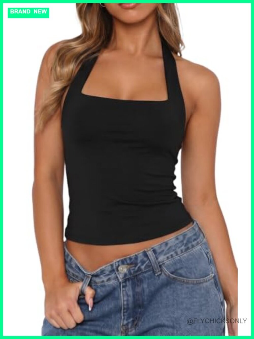 QINSEN Halter Tank Top Button Closure Cropped Cami Going Out Top Size S